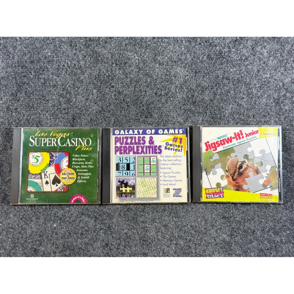 Vintage PC Game Lot Windows 95 Las Vegas Super Casino Galaxy of Games Jigsaw-It